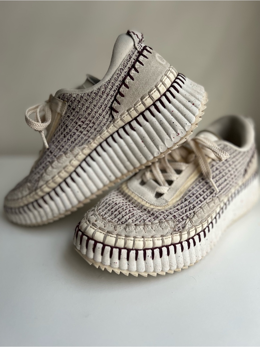 Chloe Neutral Woven Platform Sneakers